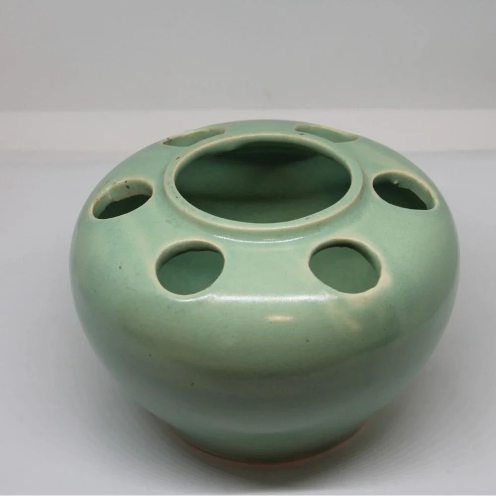 Vintage Pottery / Decorative Flower Frog Vase  Green 4.5